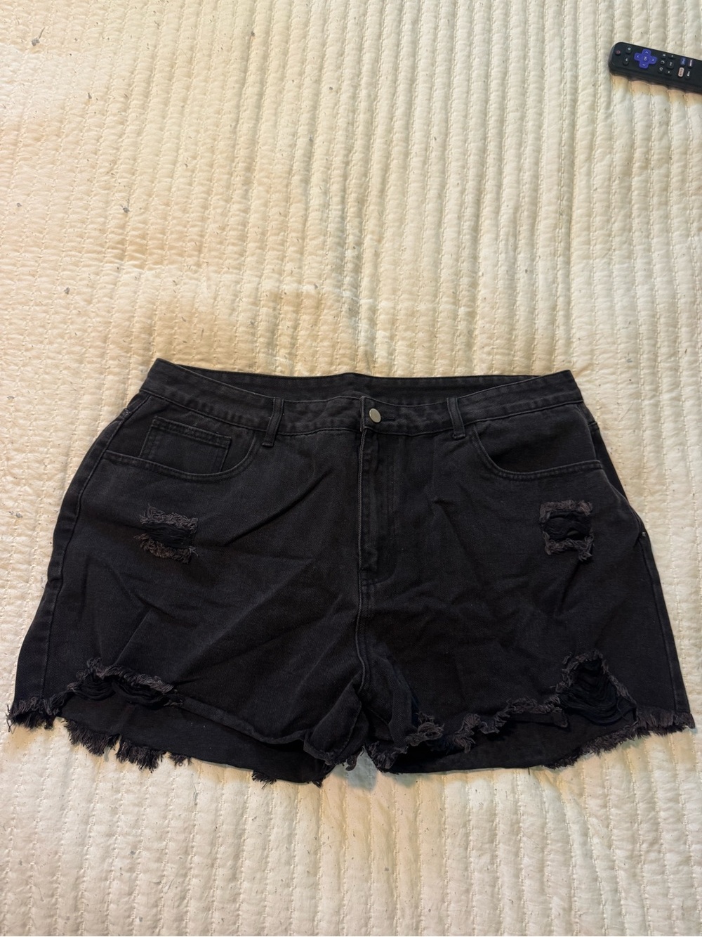 SHEIN Black Distressed High-Rise Jean Shorts